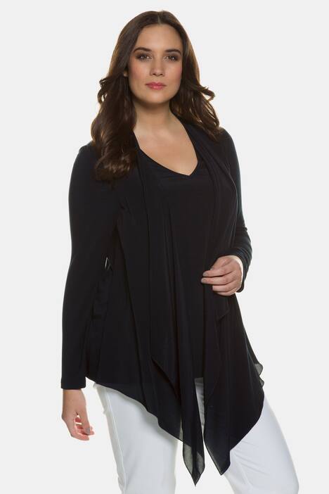 2 in 1 Handkerchief Front Woven Long Sleeve Top