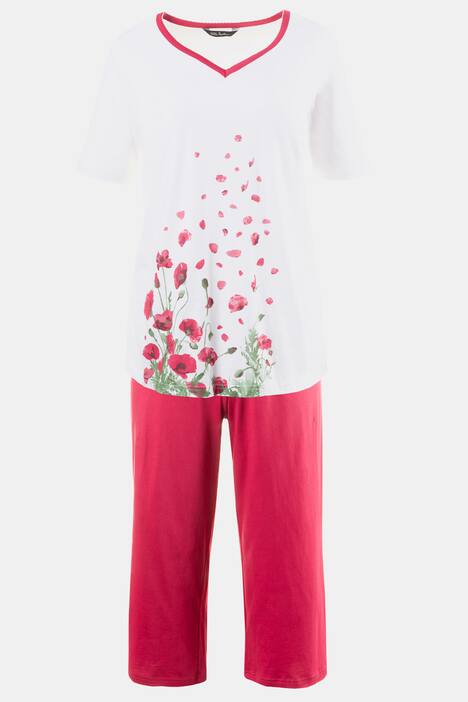 Pyjama, Motiv Mohnblume, Halbarm, reine Baumwolle