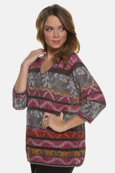 Jacquard Design Colorful V-Neck Sweater