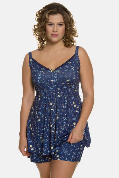 Shorty - Hose + Top, Blütenmuster, Spitzenkante