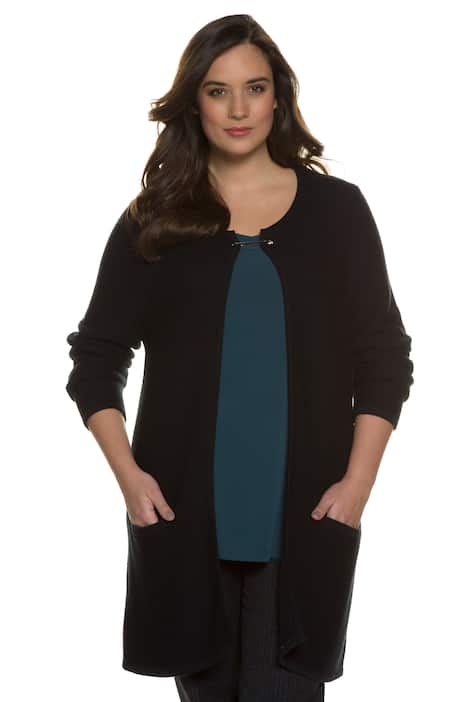 Pin Closure Open Front Long Sleeve Cardigan Sweater