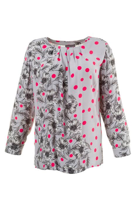 Dot Floral Print Pleat Neck Viscose Blouse