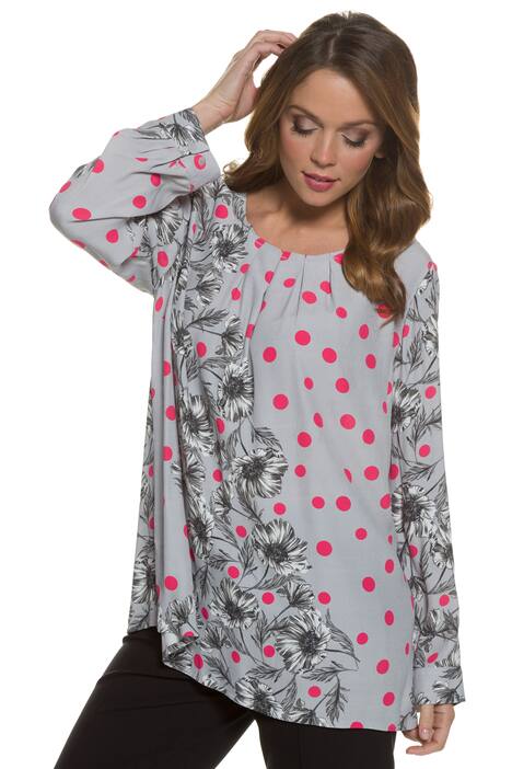 Dot Floral Print Pleat Neck Viscose Blouse