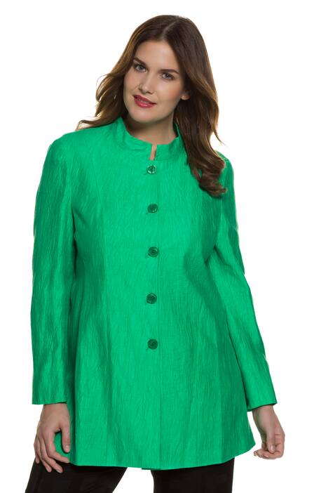Mandarin Collar Crinkle Linen Blend Button Front Jacket
