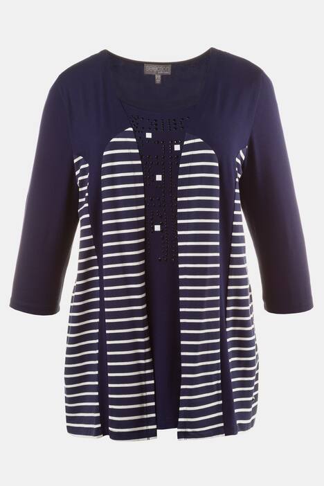 2-in-1-Shirt, Schmucksteine, Streifeneinsätze, Stretch