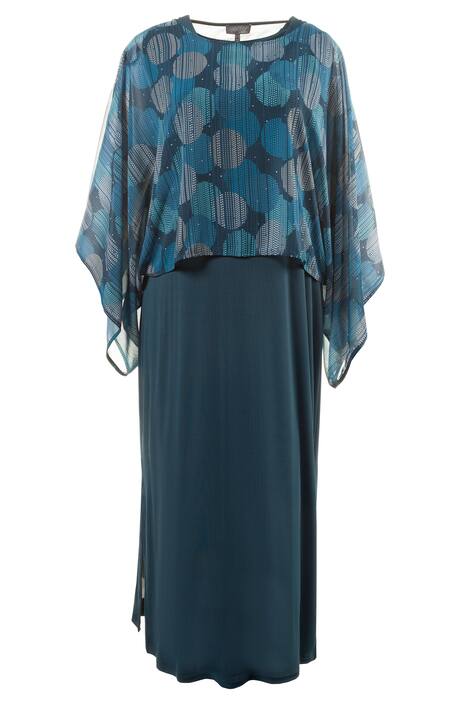 Layer Dot Print Silky Stretch Knit Dress