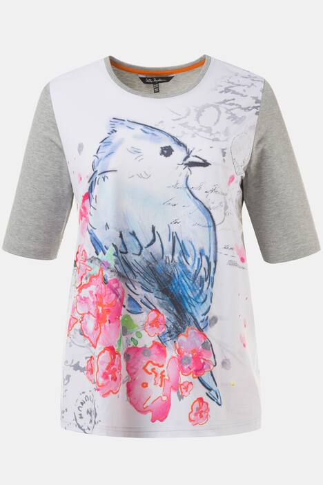 Colorful Bird Classic Fit Short Sleeve Sketch Knit Top