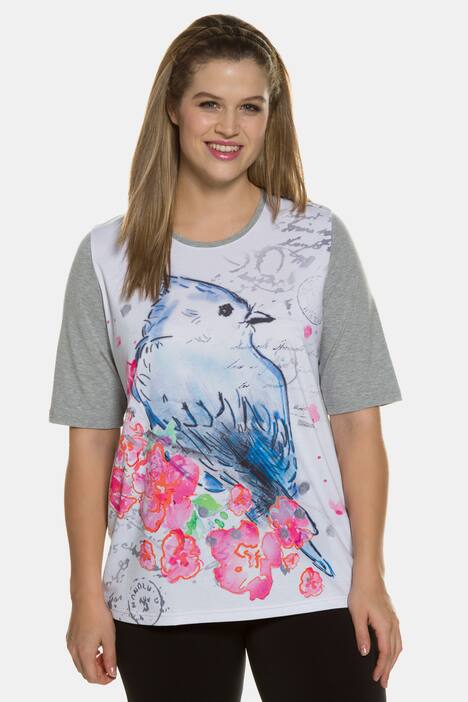 Colorful Bird Classic Fit Short Sleeve Sketch Knit Top
