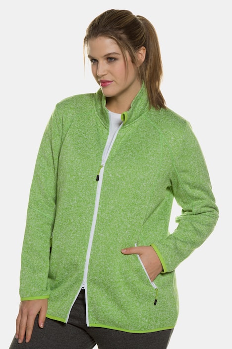 Sweater Knit Stand-up Collar Zip Front Fleece Jacket