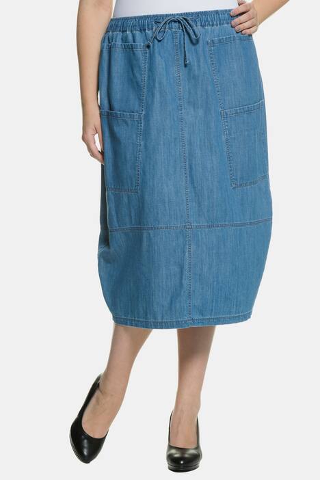 Jeansrock, elastischer Bund, O-Form, Kordel, Biobaumwolle