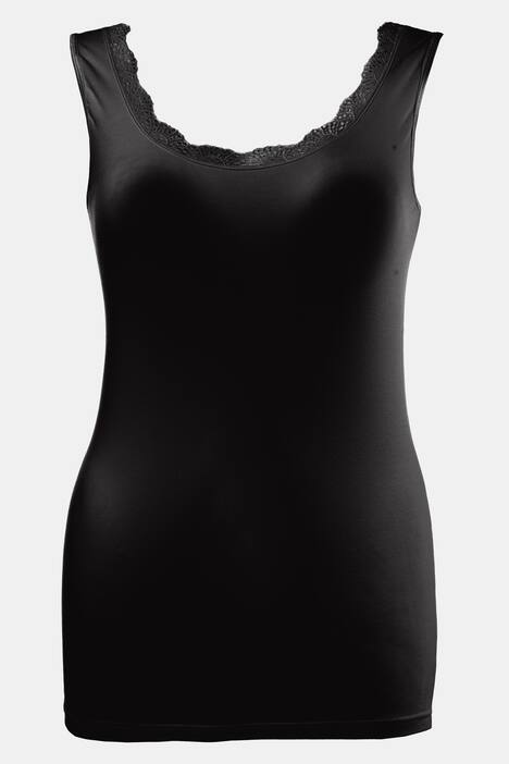 Round Neck Lace Trim Cotton Stretch Tank