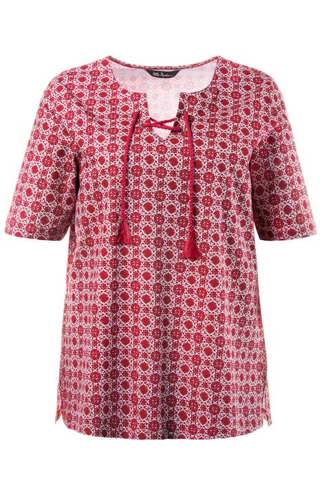 Medallion Print Tie Neck Classic Fit Cotton Tee