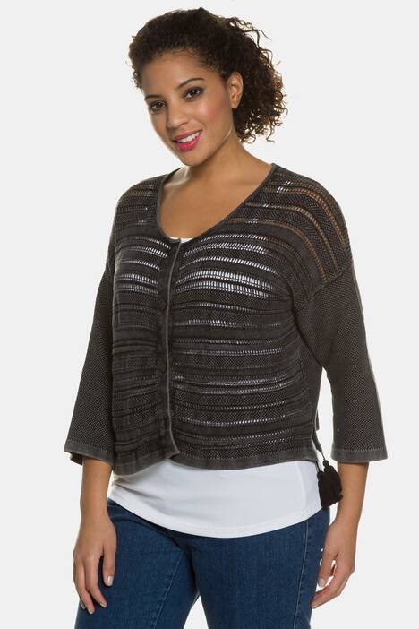 Cardigan, Saum-Quasten, transparente Ajourmuster