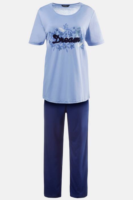 Pyjama, Rüschen-Schriftzug, Glitzerblumen