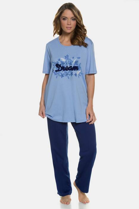 Pyjama, Rüschen-Schriftzug, Glitzerblumen