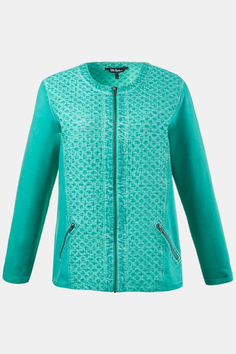 Textured Quilted Zip Front Long Sleeve Sweatshirt Jacket