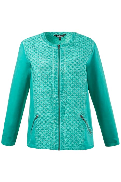 Textured Quilted Zip Front Long Sleeve Sweatshirt Jacket
