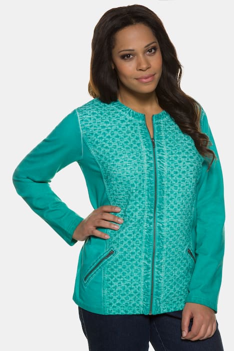 Textured Quilted Zip Front Long Sleeve Sweatshirt Jacket