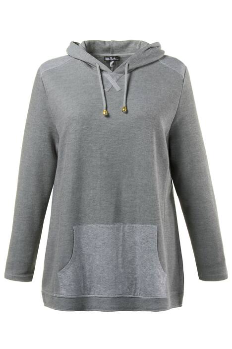 Mixed Fabric Long Sleeve Tiny Rib Hoodie