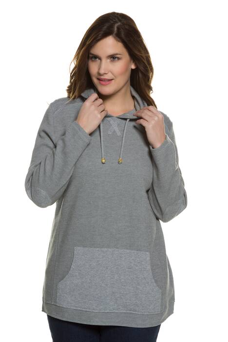Mixed Fabric Long Sleeve Tiny Rib Hoodie