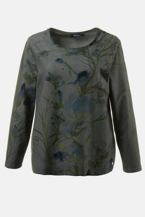 Over Dyed Floral Print Cotton Stretch Round Neck Sweatshirt