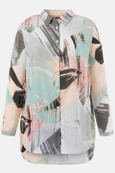 Longbluse, Patchdruck, transparent, bügelfrei