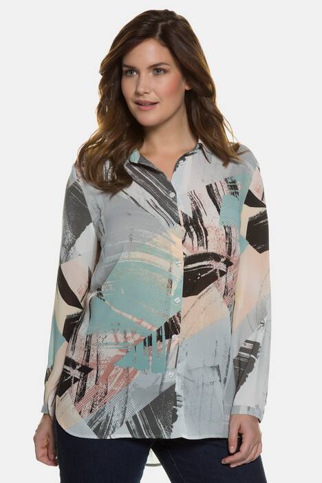 Longbluse, Patchdruck, transparent, bügelfrei