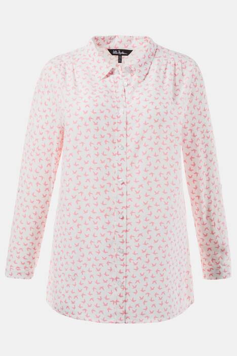 Bird Print Button Front Blouse
