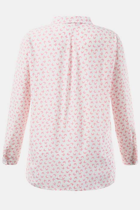Bird Print Button Front Blouse