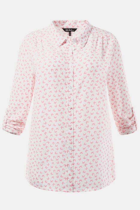 Bird Print Button Front Blouse