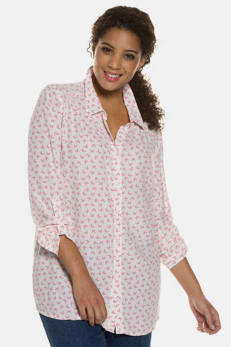 Bird Print Button Front Blouse