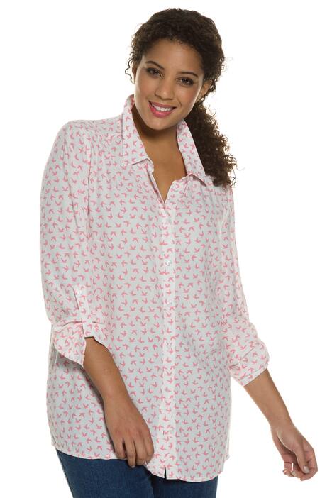 Bird Print Button Front Blouse