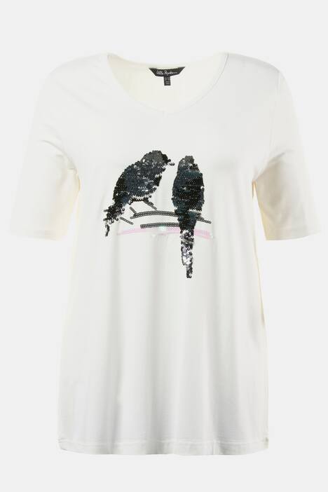 Sequin Bird Classic Fit V-Neck Short Sleeve Knit Top