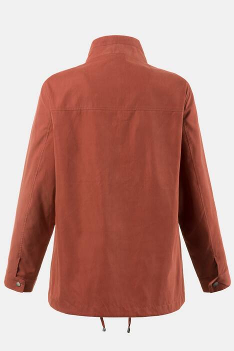 Veste, col droit, zip invisible, manches longues retroussables, base avec cordon