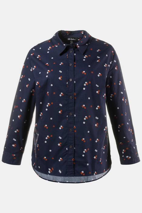 Hemdbluse, Blütenmuster, hinten länger, reine Baumwolle