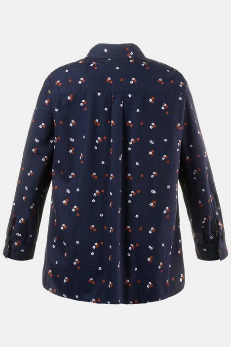 Hemdbluse, Blütenmuster, hinten länger, reine Baumwolle