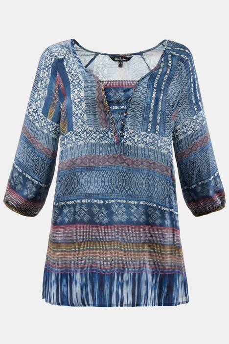 Patchwork Print Raglan Sleeve Blouse