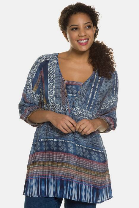 Patchwork Print Raglan Sleeve Blouse