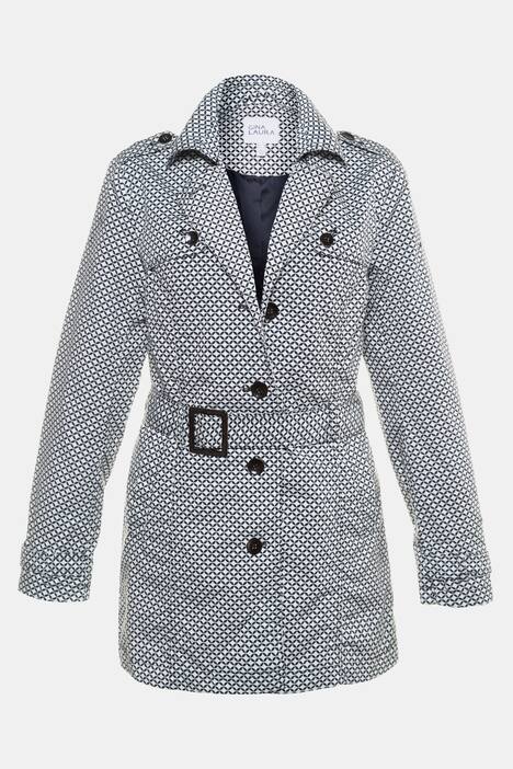 Trenchcoat, Grafikmuster, kurze Form, Gürtel