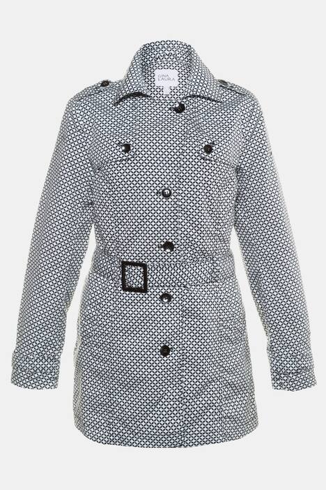 Trenchcoat, Grafikmuster, kurze Form, Gürtel