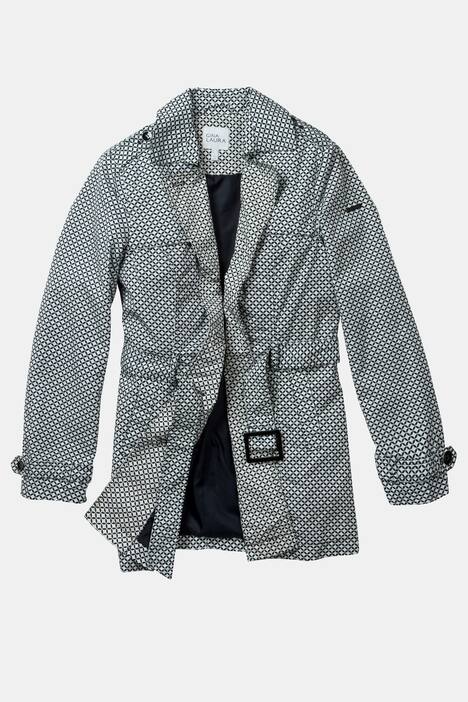 Trenchcoat, Grafikmuster, kurze Form, Gürtel