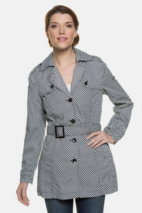 Trenchcoat, Grafikmuster, kurze Form, Gürtel