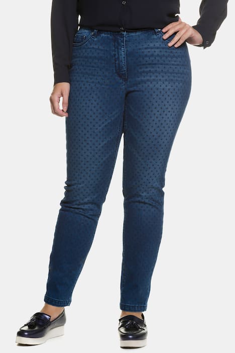 Skinny Fit Dot Print 5 Pocket Stretch Jeans
