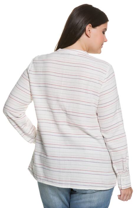 Stripe Button Front Curved Hem Long Sleeve Blouse