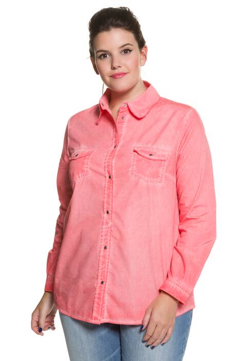 Jeanshemd, Fransenkragen, Oversized, hinten länger