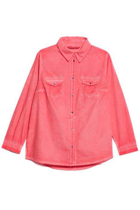 Jeanshemd, Fransenkragen, Oversized, hinten länger