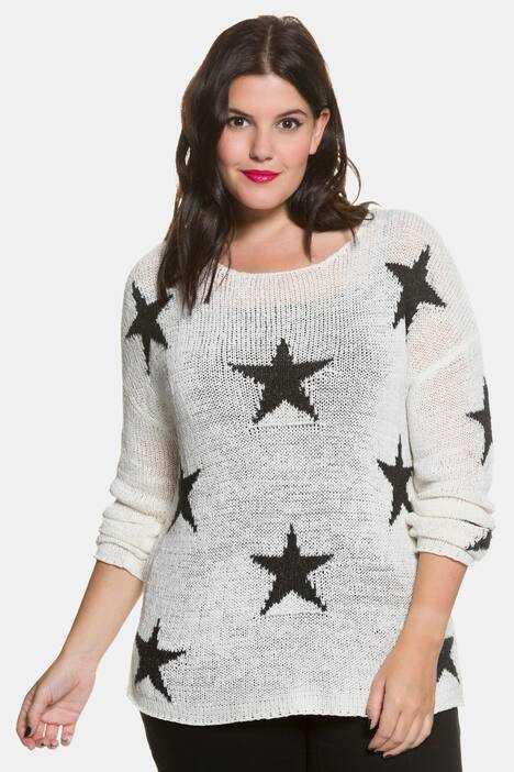 Star Design Round Neck Long Sleeve Sweater