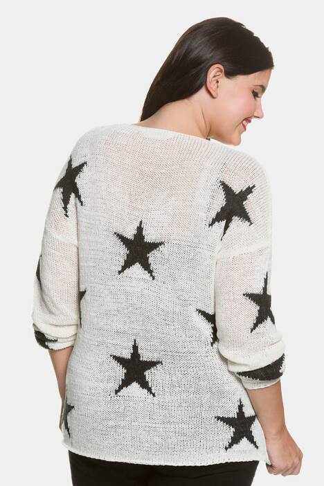 Star Design Round Neck Long Sleeve Sweater