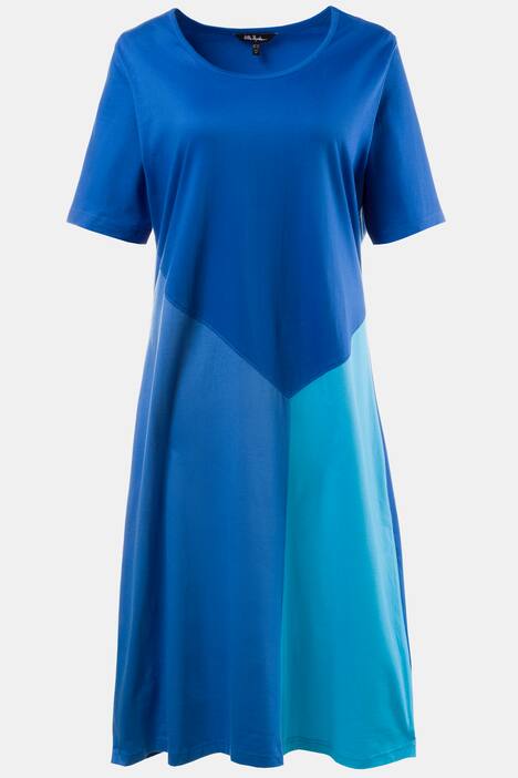 Kleid, kurze Ärmel, Relaxed, A-Linie, blauer Farbeffekt, bis Gr. 66/68