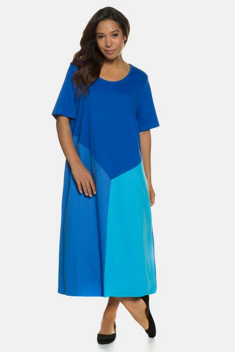 Kleid, kurze Ärmel, Relaxed, A-Linie, blauer Farbeffekt, bis Gr. 66/68